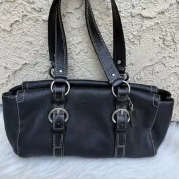 Coach Handbags - Coach Black Leather Shoulder Bag with Buckle Rings